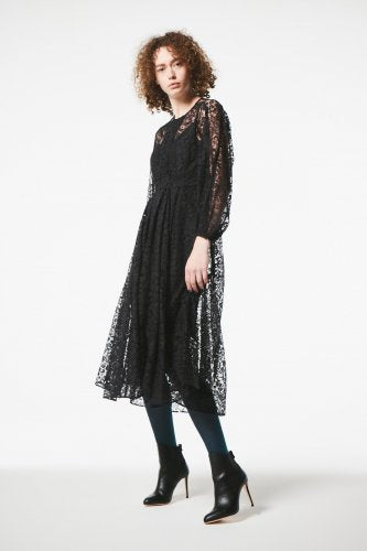 FLOWER-LACE TRIMING GATHER DRESS