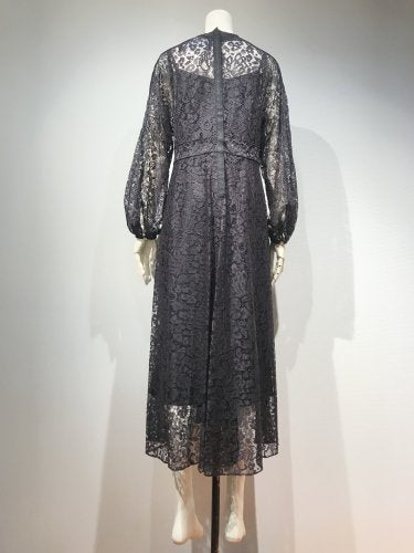 FLOWER-LACE TRIMING GATHER DRESS