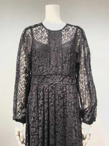FLOWER-LACE TRIMING GATHER DRESS