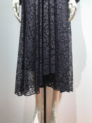 FLOWER-LACE TRIMING GATHER DRESS