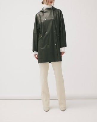 ECO-LEATHER HOODED SNAP COAT