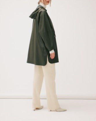 ECO-LEATHER HOODED SNAP COAT