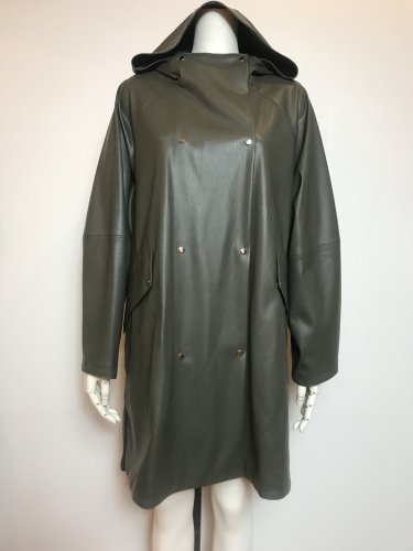 ECO-LEATHER HOODED SNAP COAT