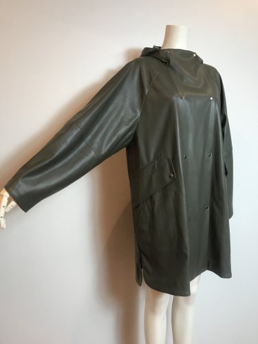 ECO-LEATHER HOODED SNAP COAT