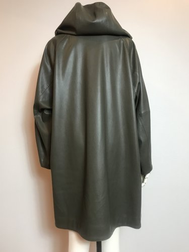 ECO-LEATHER HOODED SNAP COAT