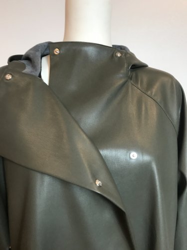 ECO-LEATHER HOODED SNAP COAT