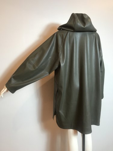 ECO-LEATHER HOODED SNAP COAT