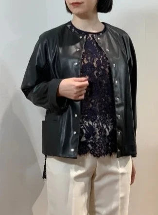 【LAST ONE】F/LEATHER SNAP-DOT CREW JACKET