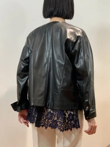 【LAST ONE】F/LEATHER SNAP-DOT CREW JACKET
