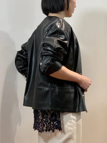 【LAST ONE】F/LEATHER SNAP-DOT CREW JACKET