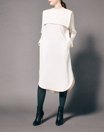 DOUBLE SATIN CAPE DRESS