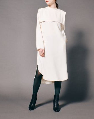 DOUBLE SATIN CAPE DRESS