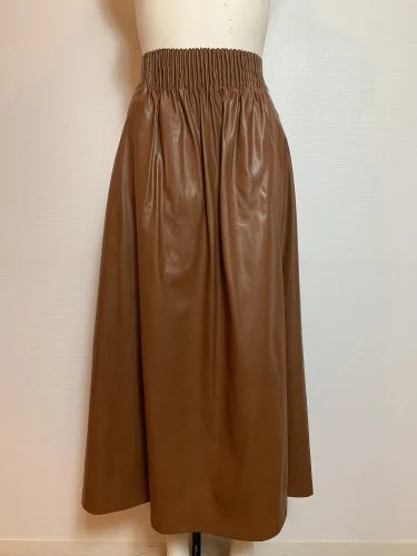 F/LEATHER TUCKING FLAIR SKIRT