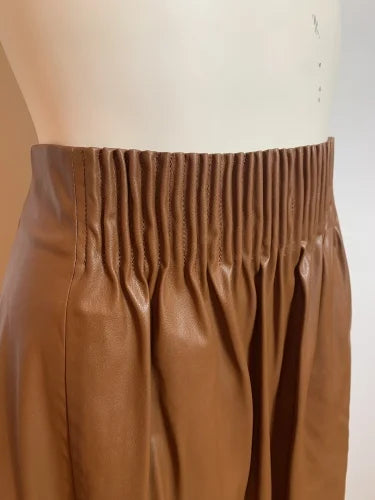 F/LEATHER TUCKING FLAIR SKIRT