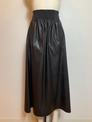 F/LEATHER TUCKING FLAIR SKIRT