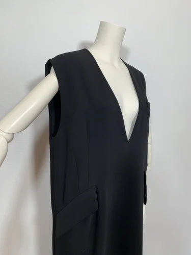 MAT SATIN DEEP/V TUXEDO DRESS