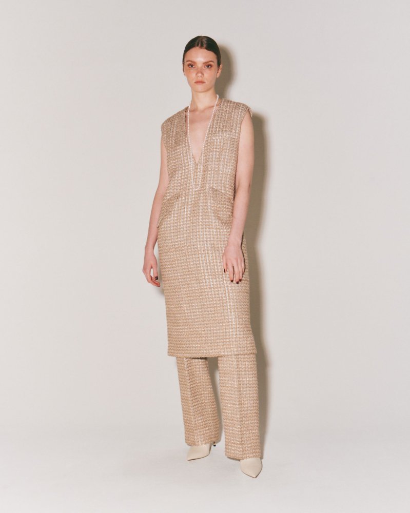 LAME-TWD DEEP/V TUXEDO DRESS