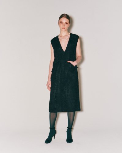 LAME-TWD DEEP/V TUXEDO DRESS