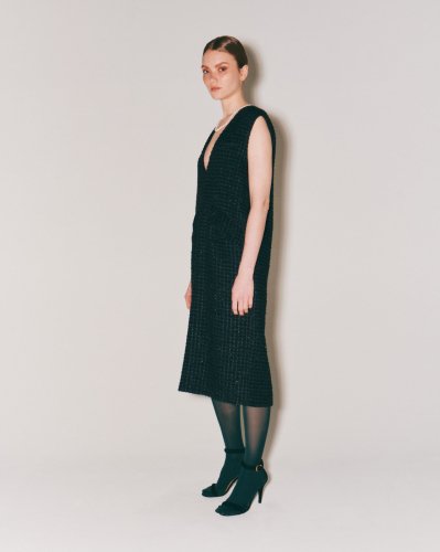 LAME-TWD DEEP/V TUXEDO DRESS