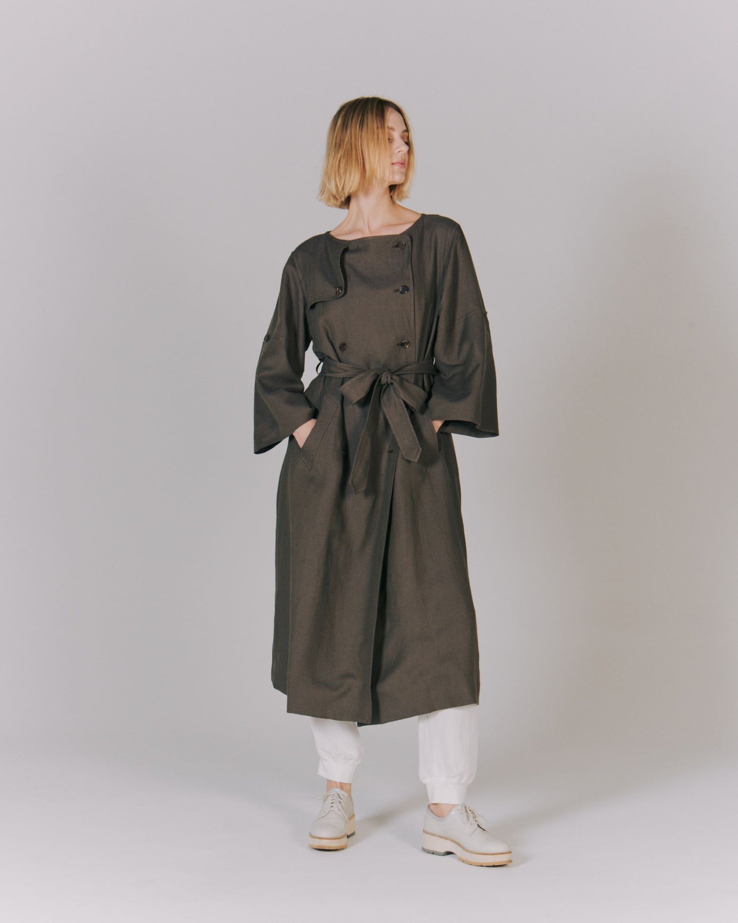 LINEN BIG/SLEEVE TRENCH COAT