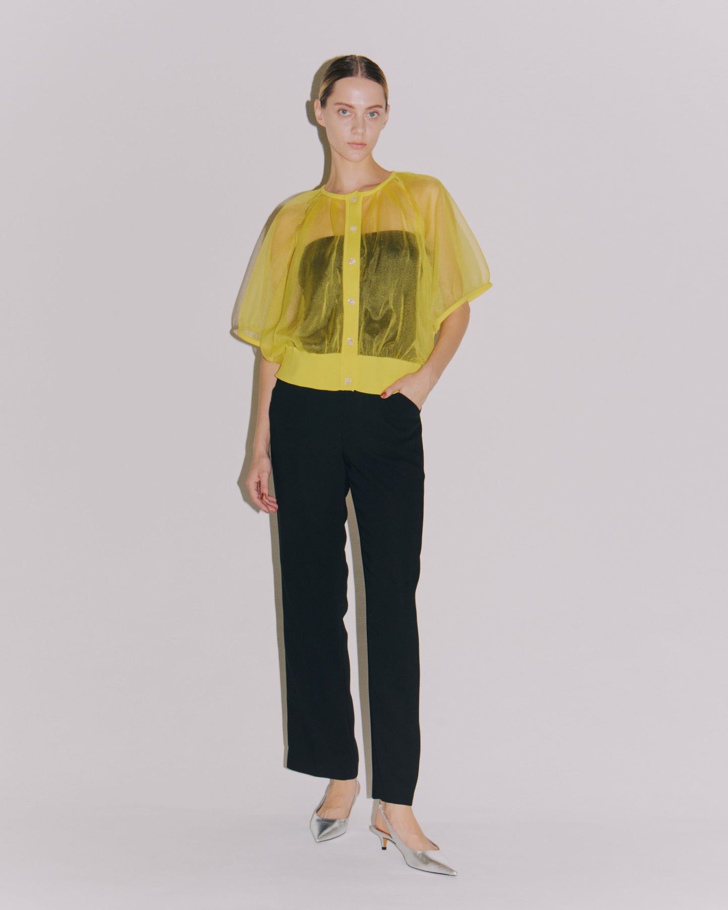 SEE-THROUGH DRAPE GATHER C/GN