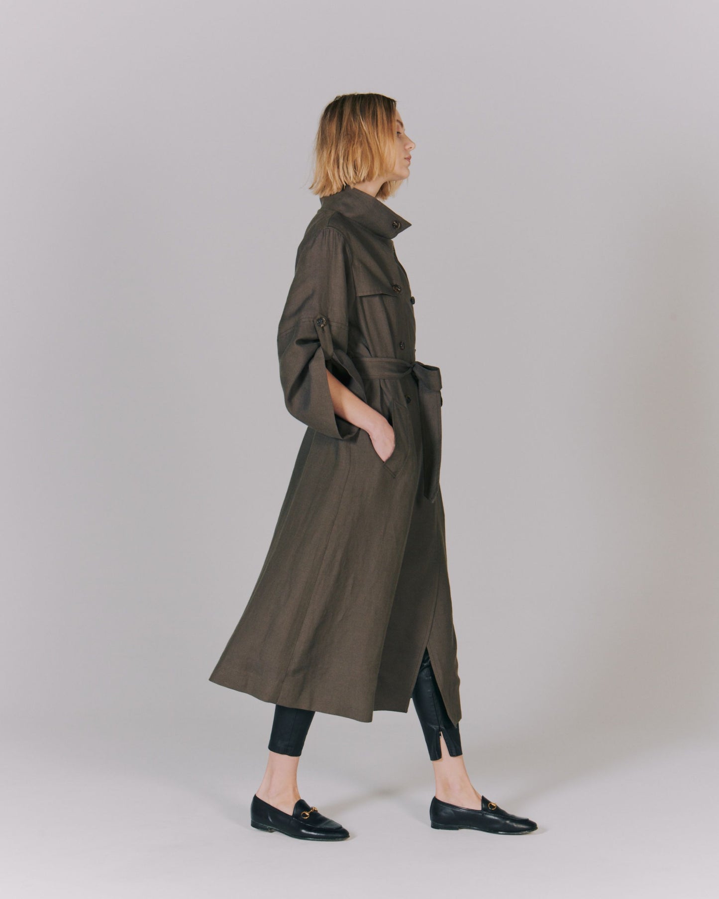 LINEN BIG/SLEEVE TRENCH COAT