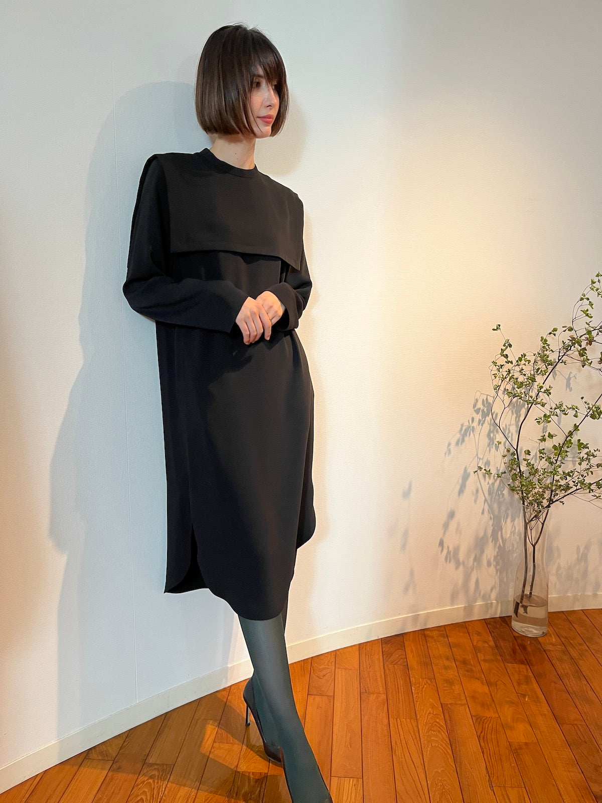DOUBLE SATIN CAPE DRESS
