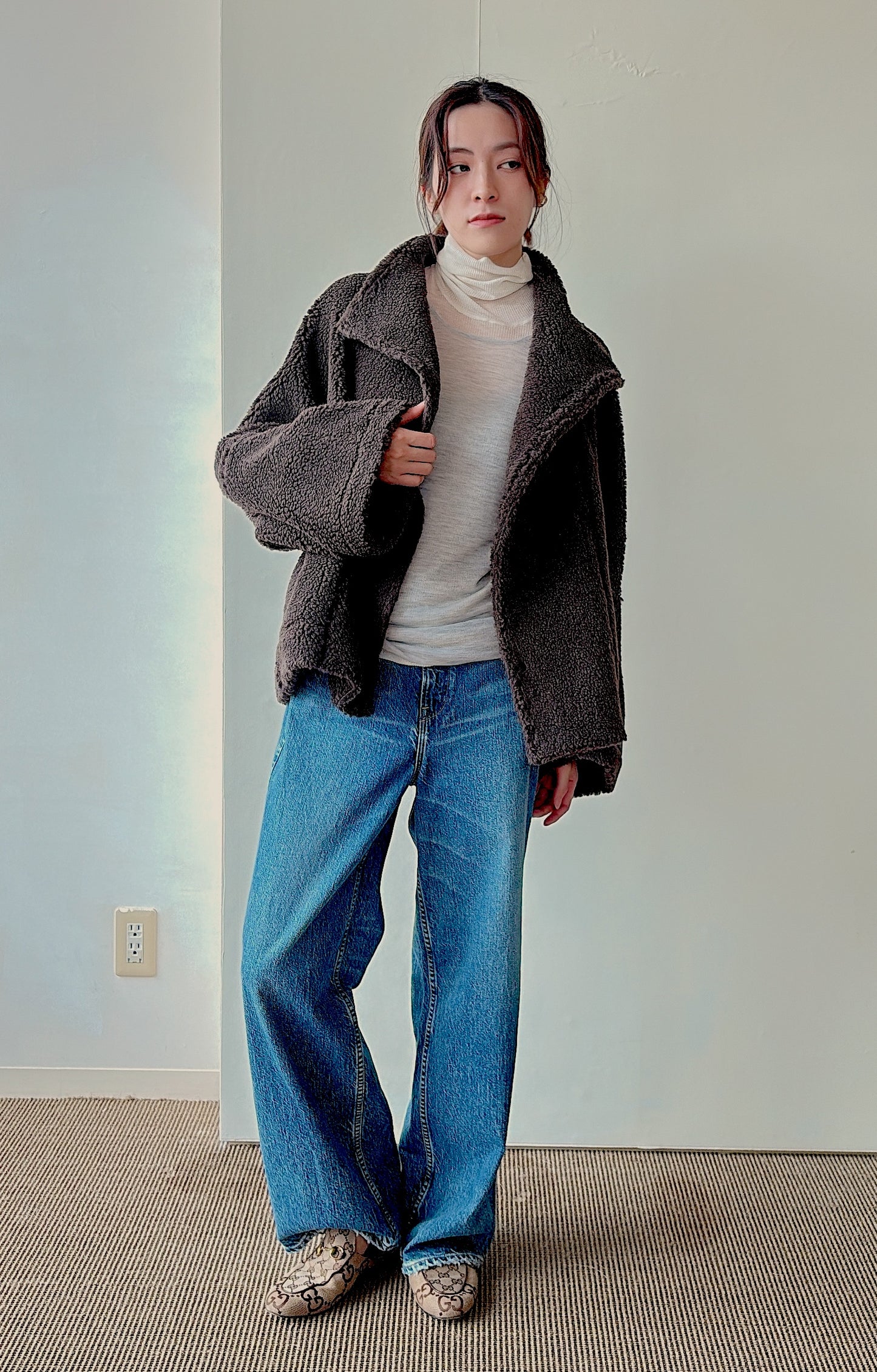 POODLE HI/N SHORT DOT COAT(BROWN)