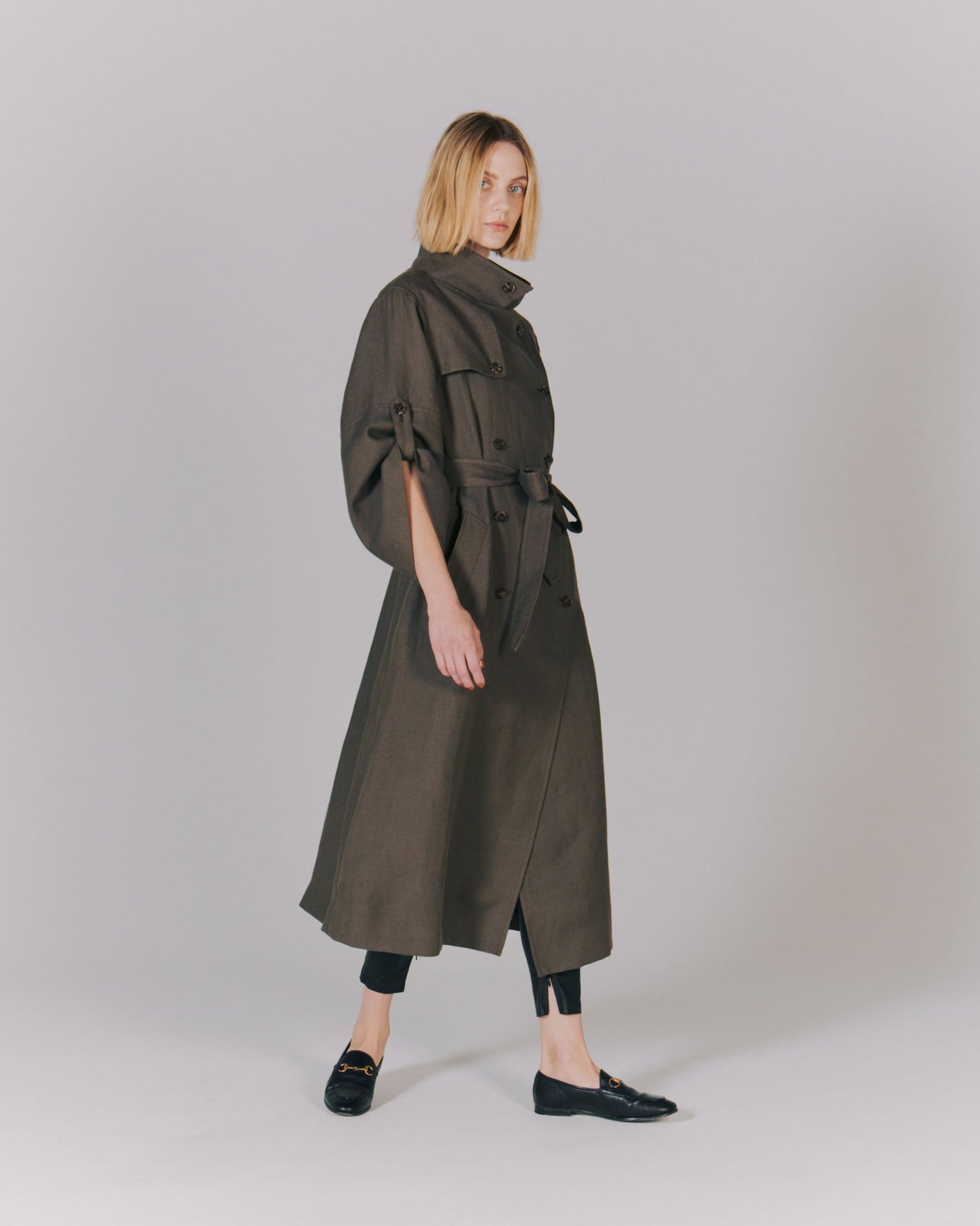 LINEN BIG/SLEEVE TRENCH COAT