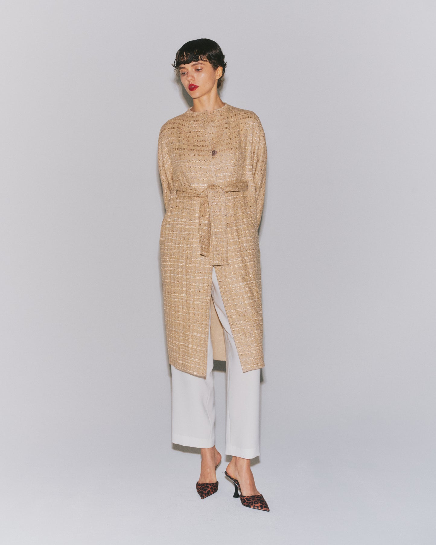 LAME-TWD IN-BELTED COAT