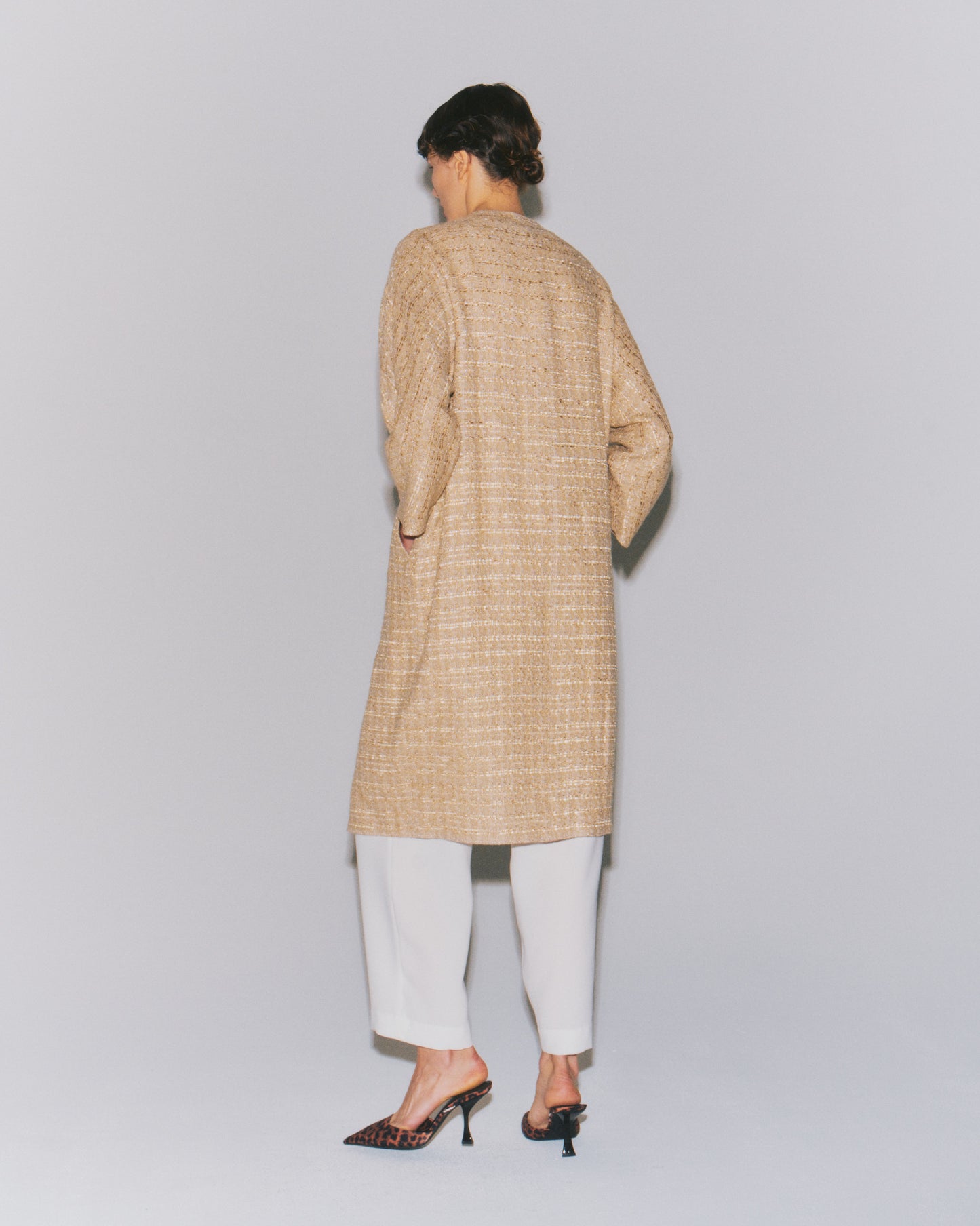 LAME-TWD IN-BELTED COAT