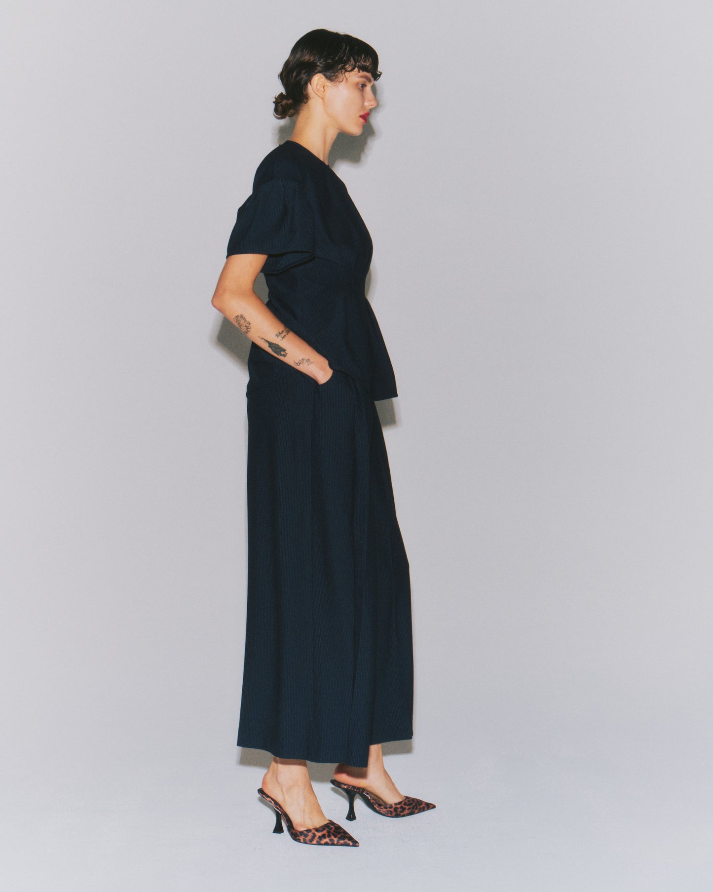 SHEERSUCKER WIDE FLAIR PANTS