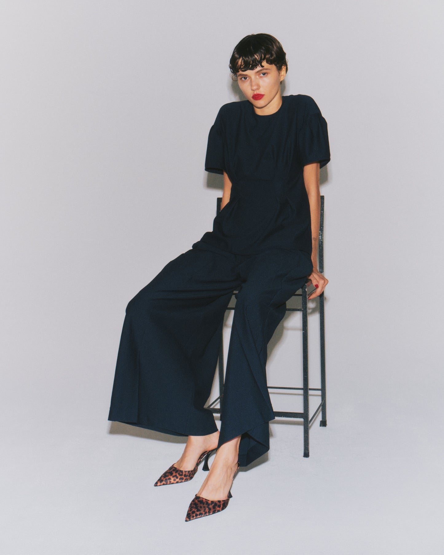 SHEERSUCKER WIDE FLAIR PANTS