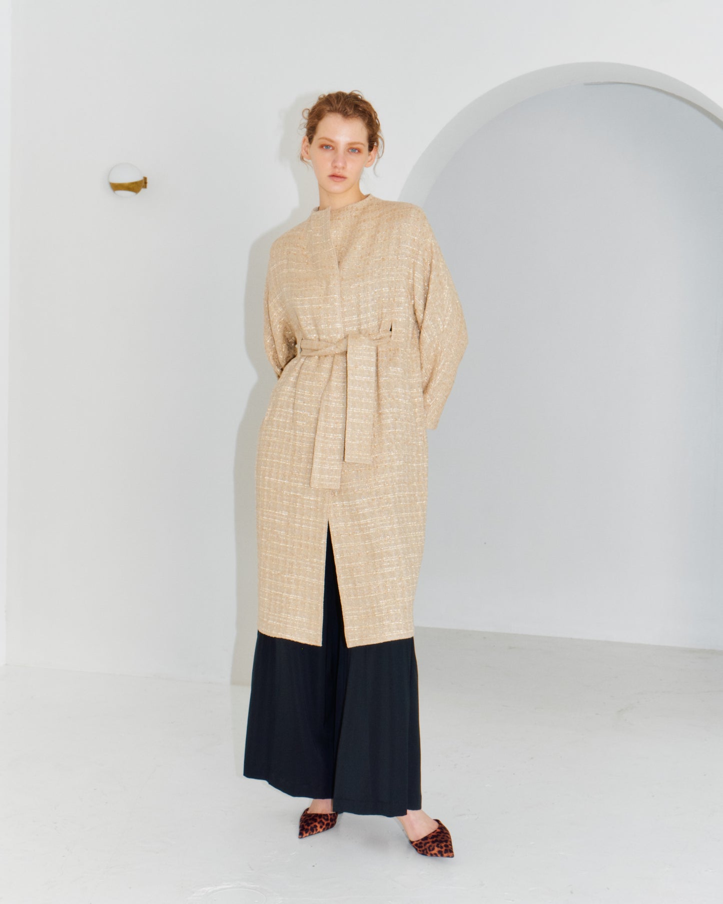LAME-TWD IN-BELTED COAT