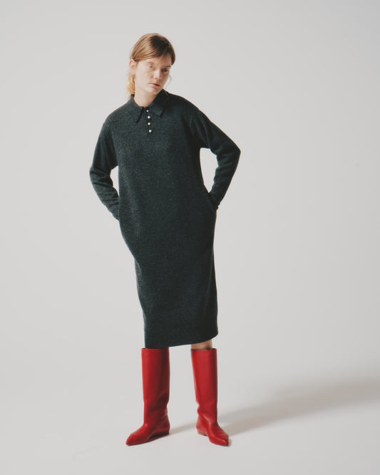 WOOL PEARL/B POLO DRESS