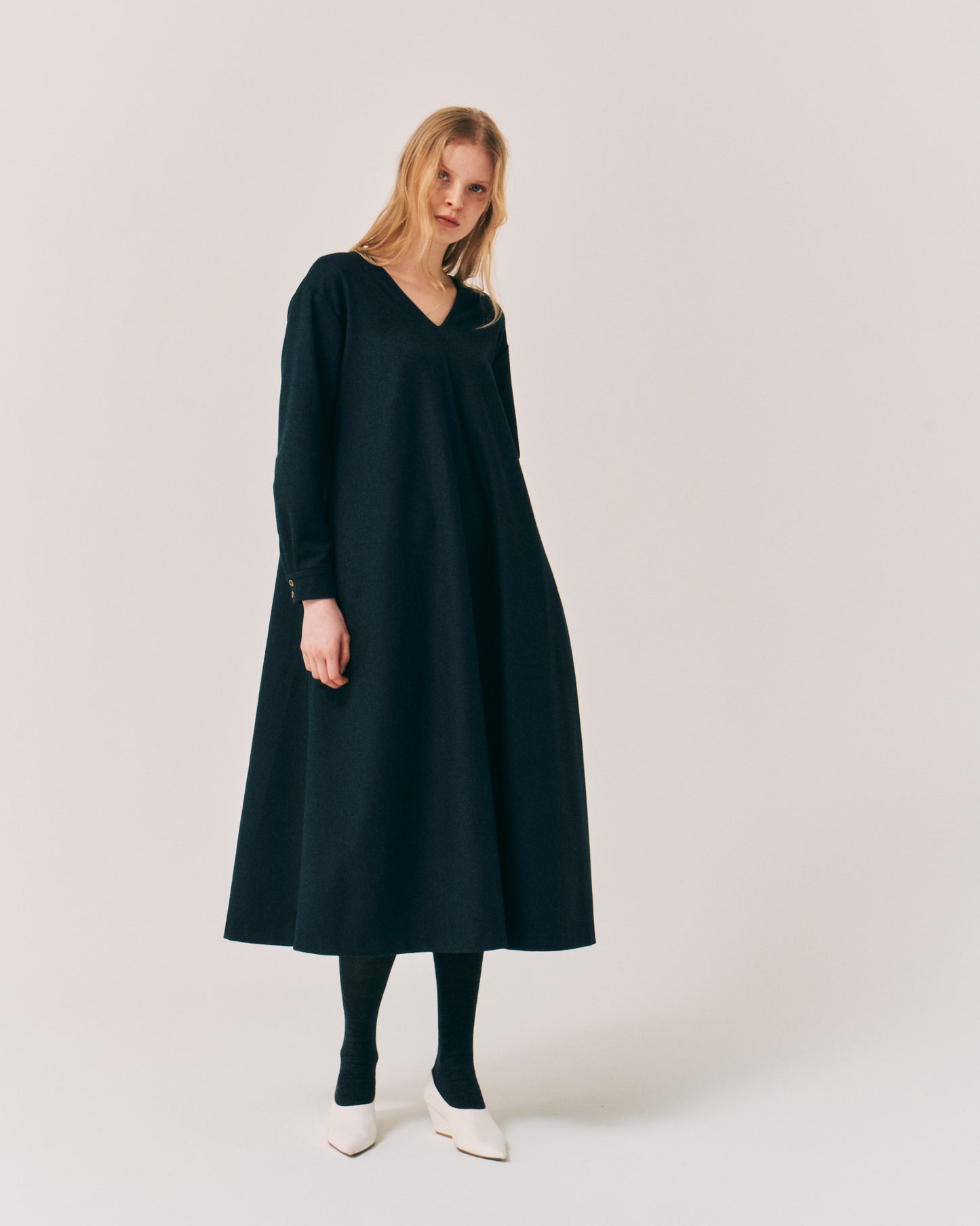 【LAST ONE】STRETCH TWILL DRAPE/V DRESS