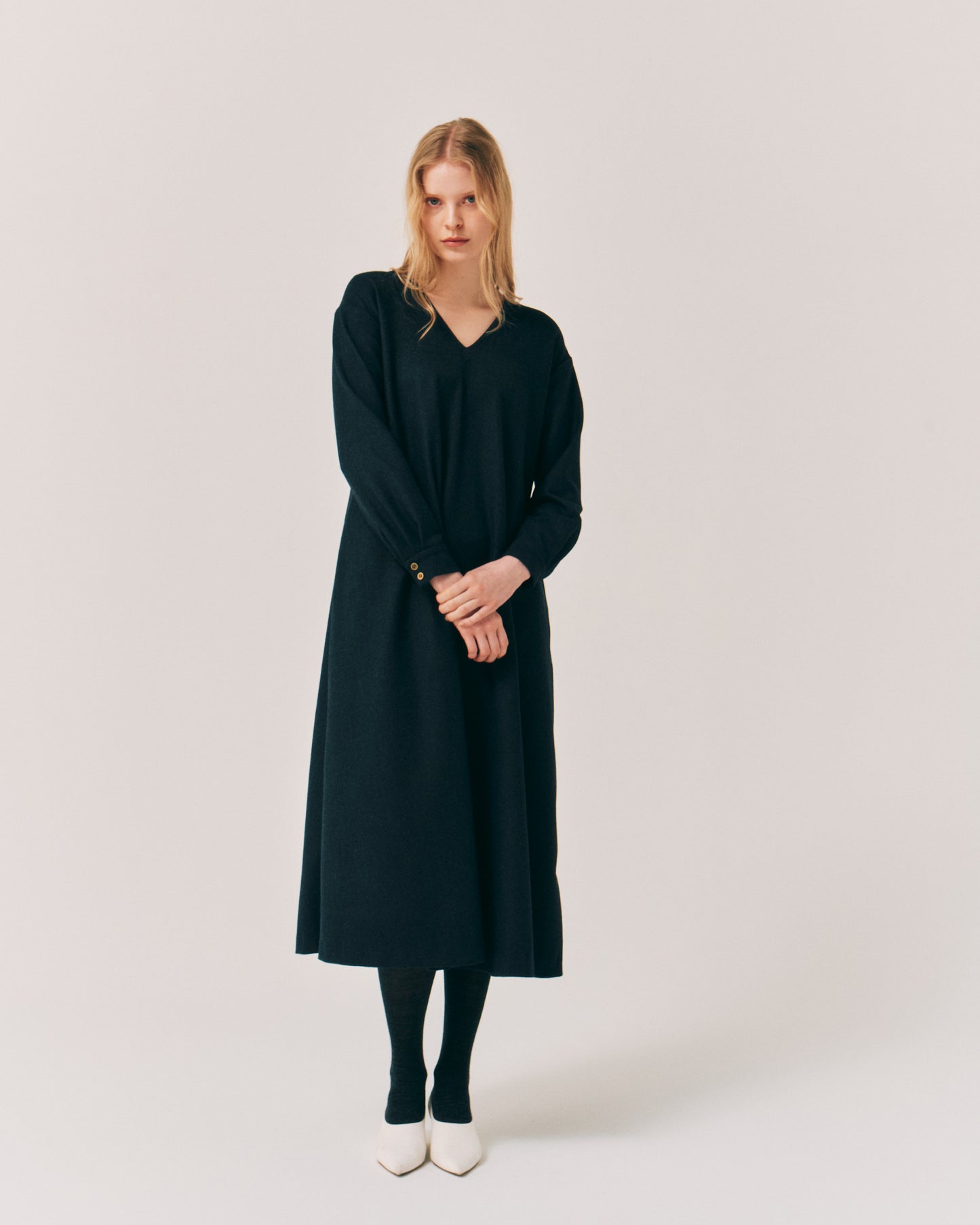 【LAST ONE】STRETCH TWILL DRAPE/V DRESS