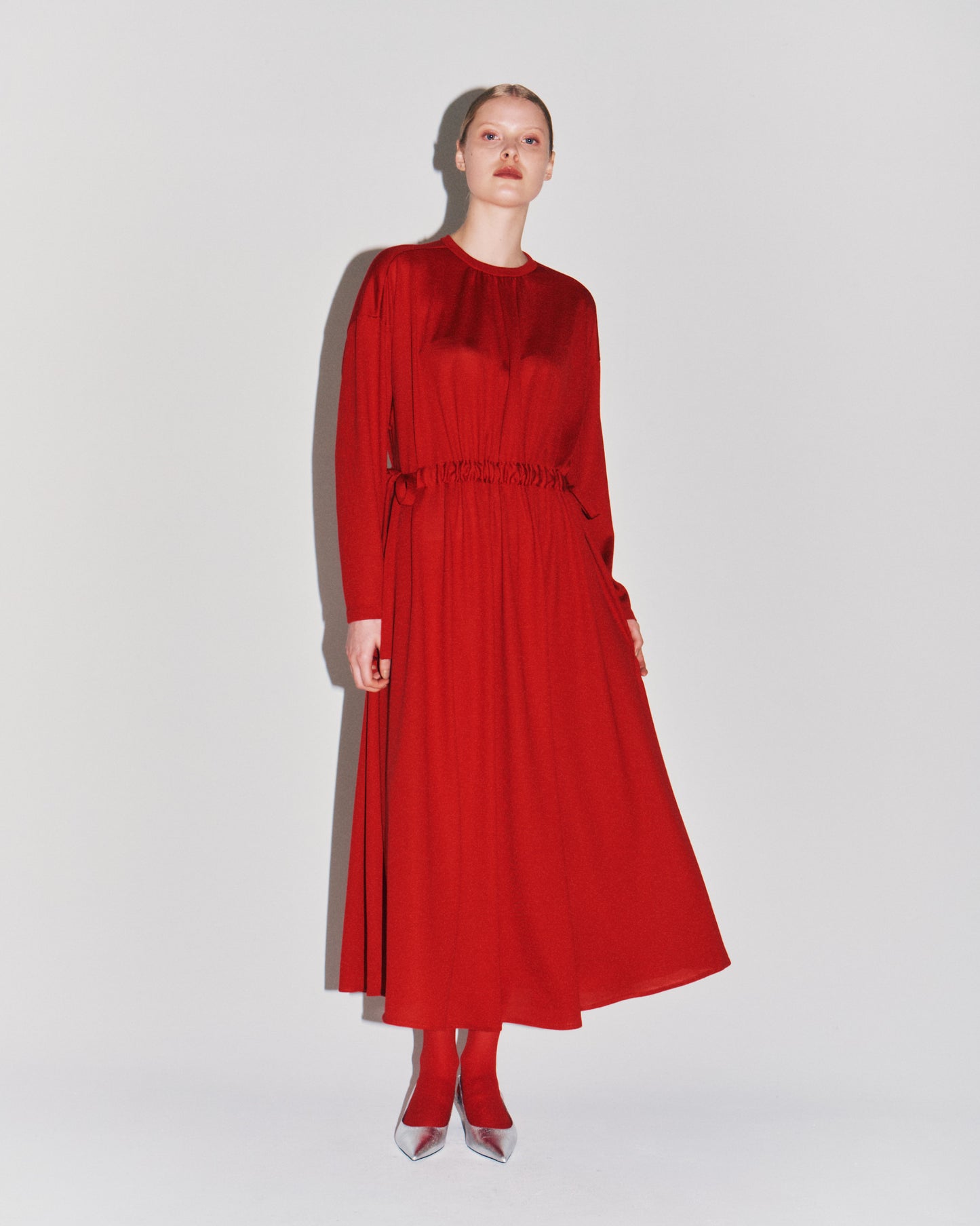 WOOL JRSY DRAW-CORD GATHER DRESS