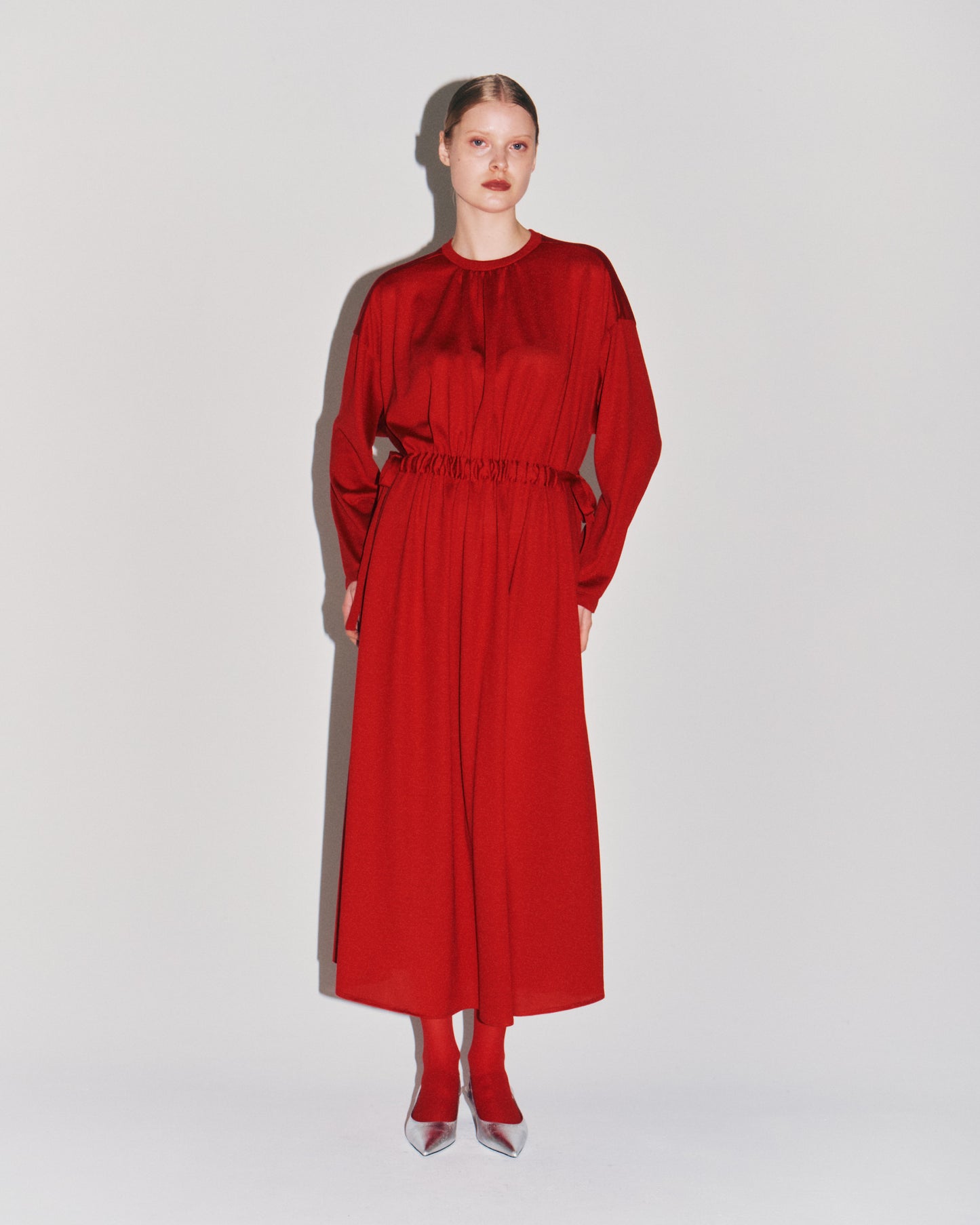 WOOL JRSY DRAW-CORD GATHER DRESS