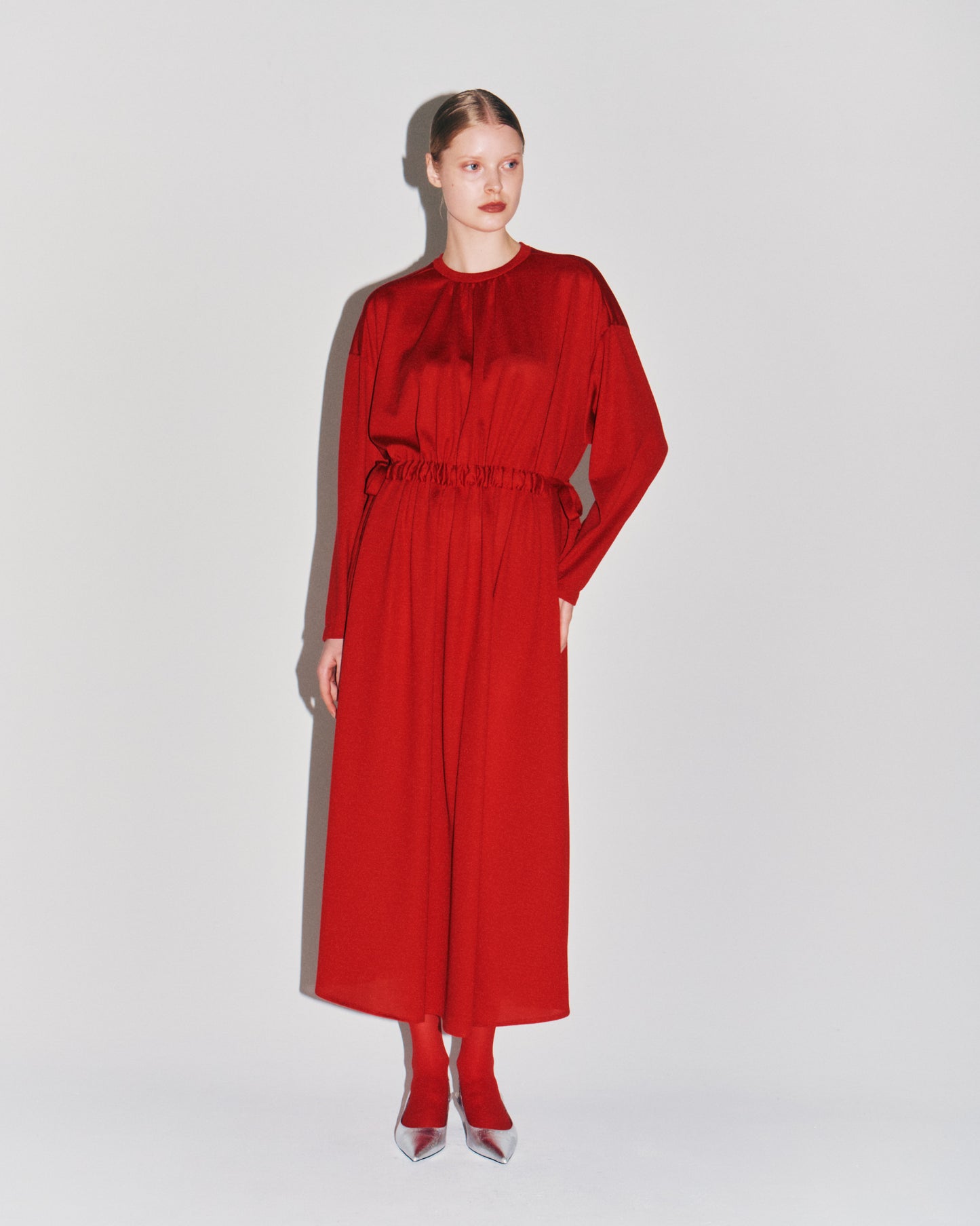WOOL JRSY DRAW-CORD GATHER DRESS