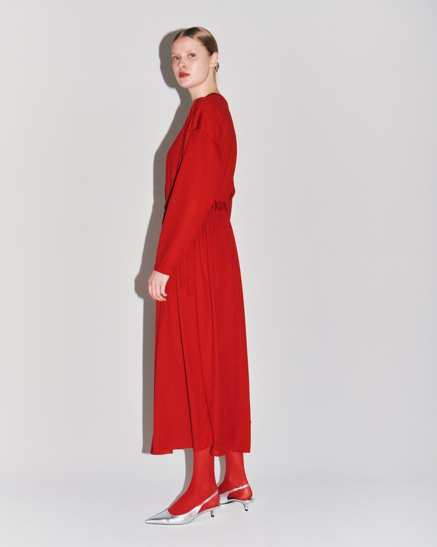 WOOL JRSY DRAW-CORD GATHER DRESS