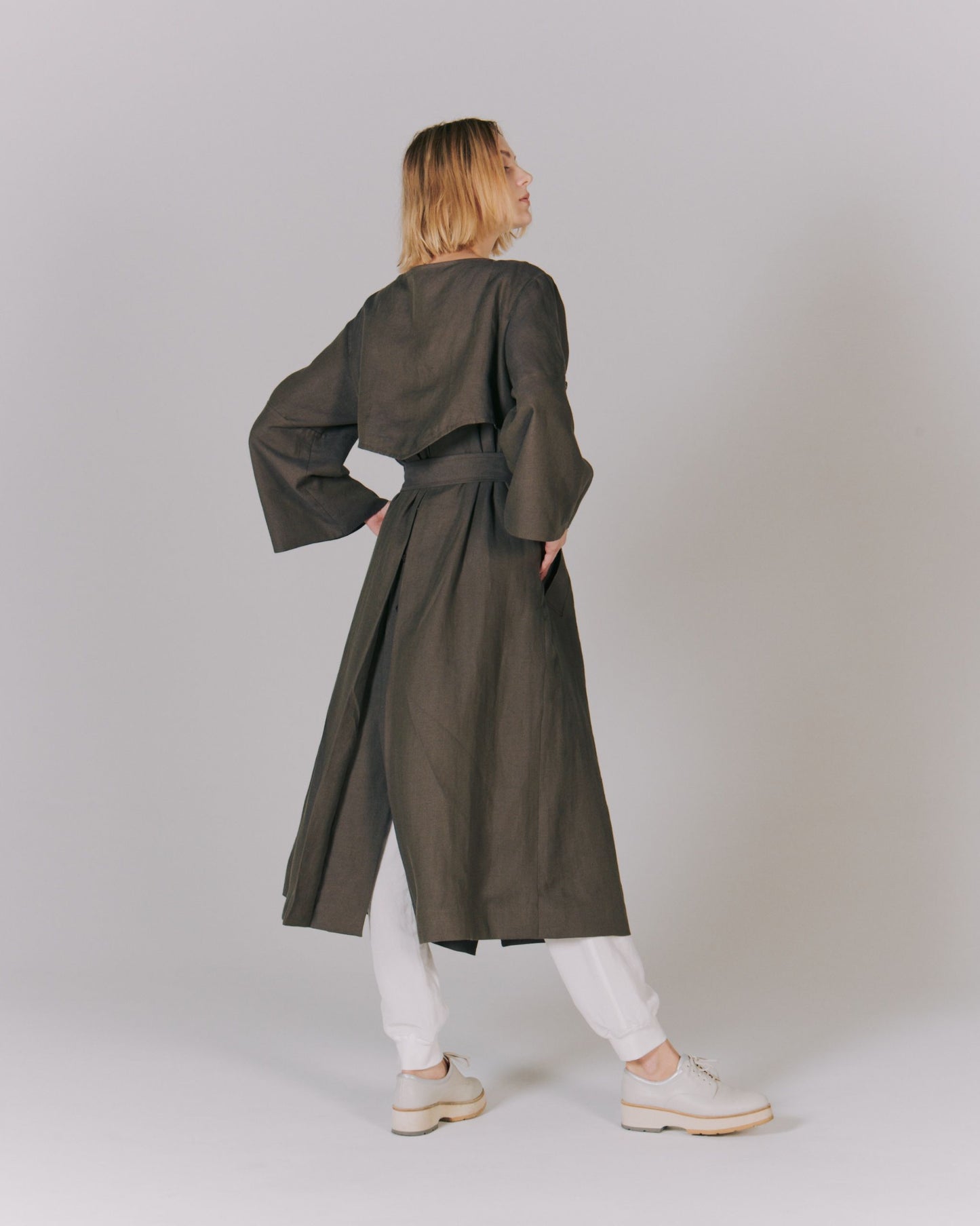 LINEN BIG/SLEEVE TRENCH COAT