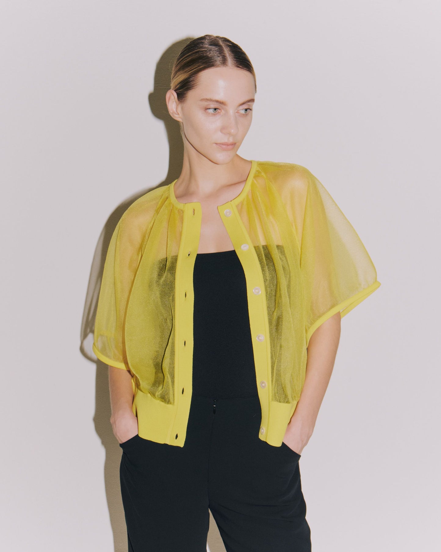 SEE-THROUGH DRAPE GATHER C/GN
