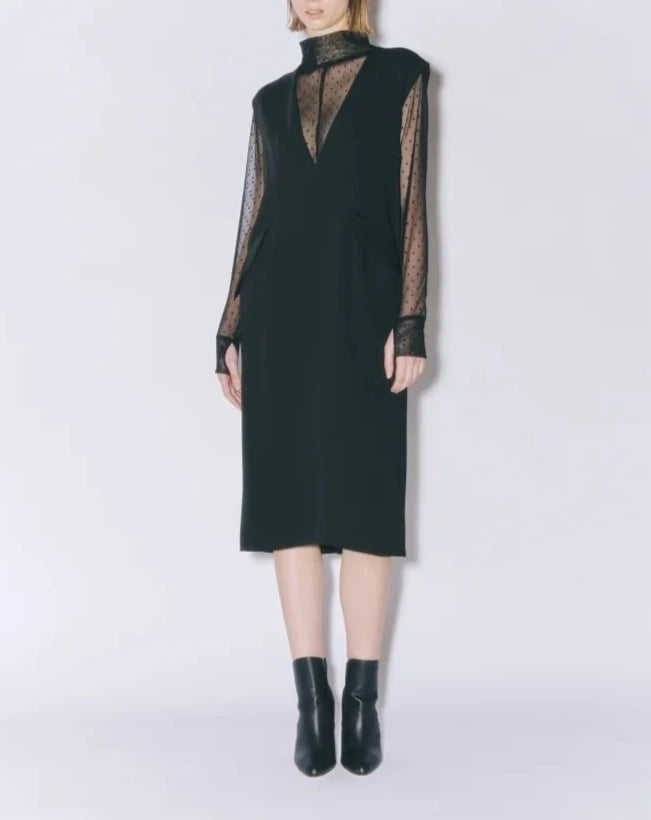 MAT SATIN DEEP/V TUXEDO DRESS