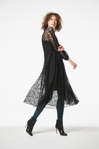 FLOWER-LACE TRIMING GATHER DRESS