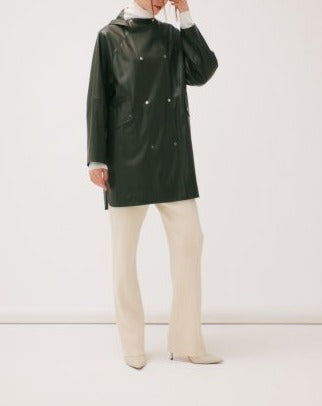 ECO-LEATHER HOODED SNAP COAT