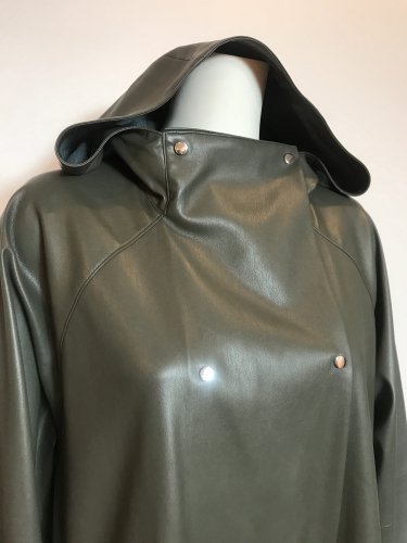 ECO-LEATHER HOODED SNAP COAT