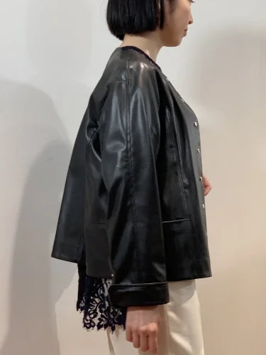 F/LEATHER SNAP-DOT CREW JACKET