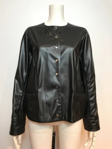 F/LEATHER SNAP-DOT CREW JACKET