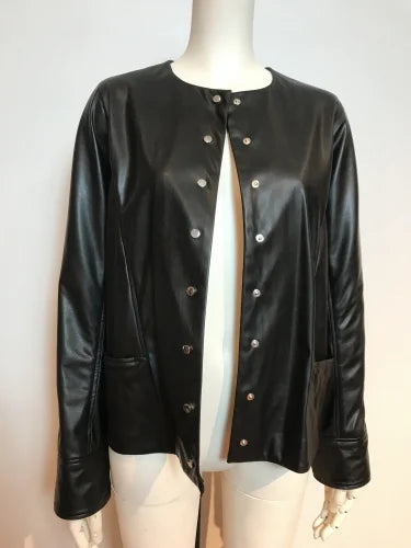 F/LEATHER SNAP-DOT CREW JACKET